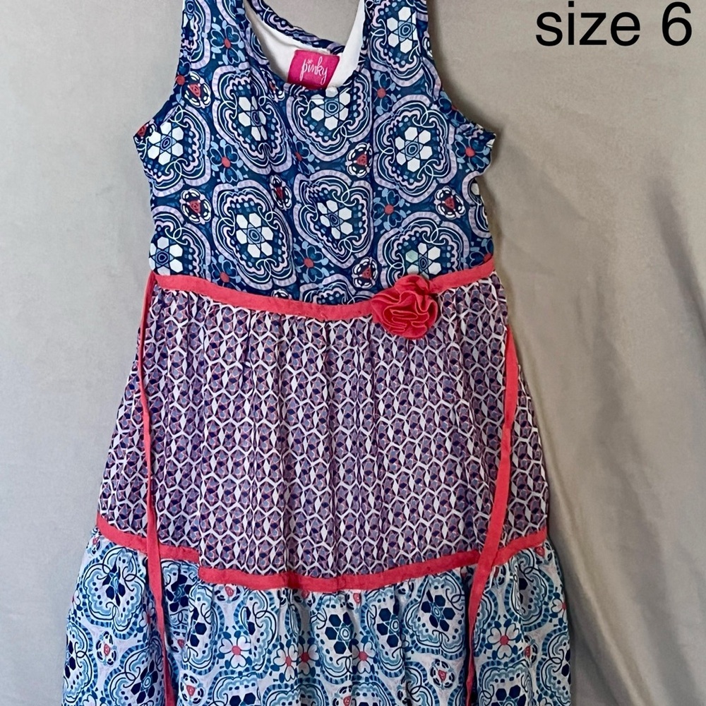 Girls' Blue and Pink Patterned Dress
